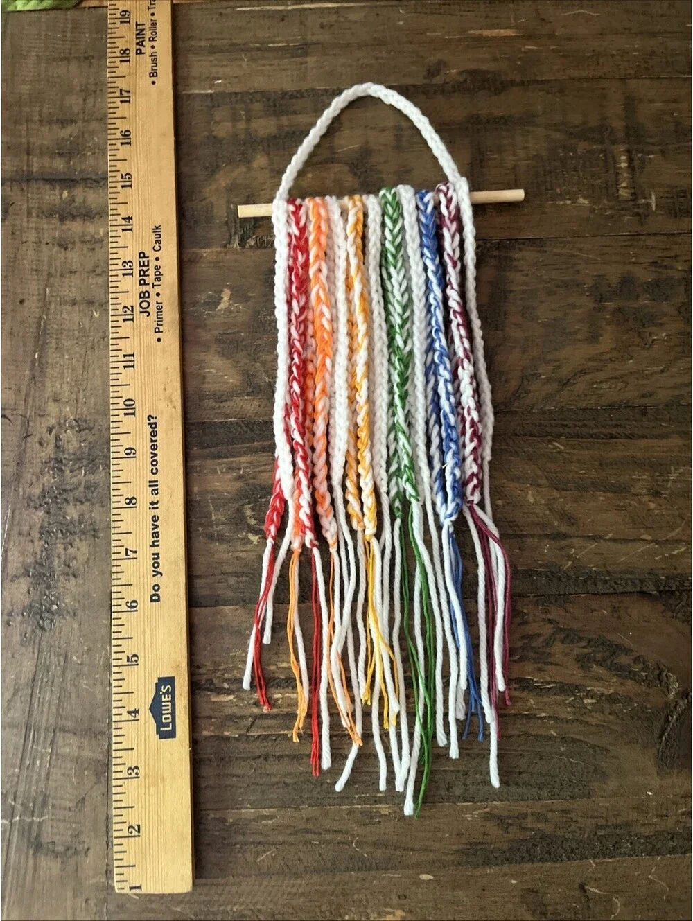 Boho Rainbow Yarn Wall Hanging Handmade Crochet Nursery Room Kids Decor Small 3D